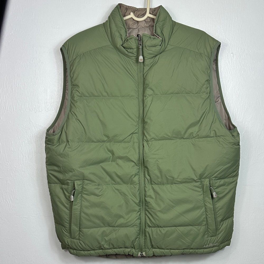 L.L. Bean Green Gray Goose Down Men's Reversible Puffer Vest Size XL Tall